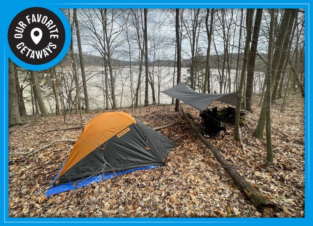 Backpacking tent set up in Brown County State Park