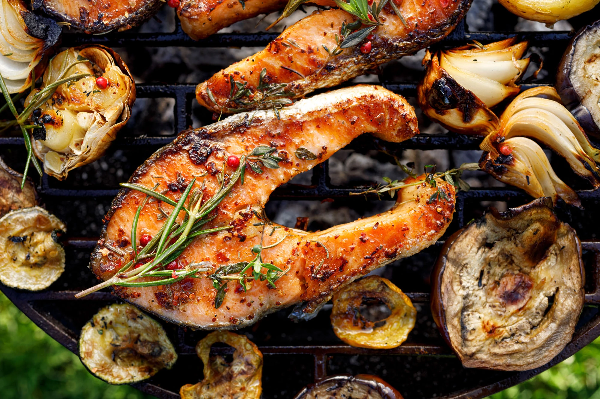 Grilled Salmon Steaks with Cilantro-Garlic Yogurt Sauce