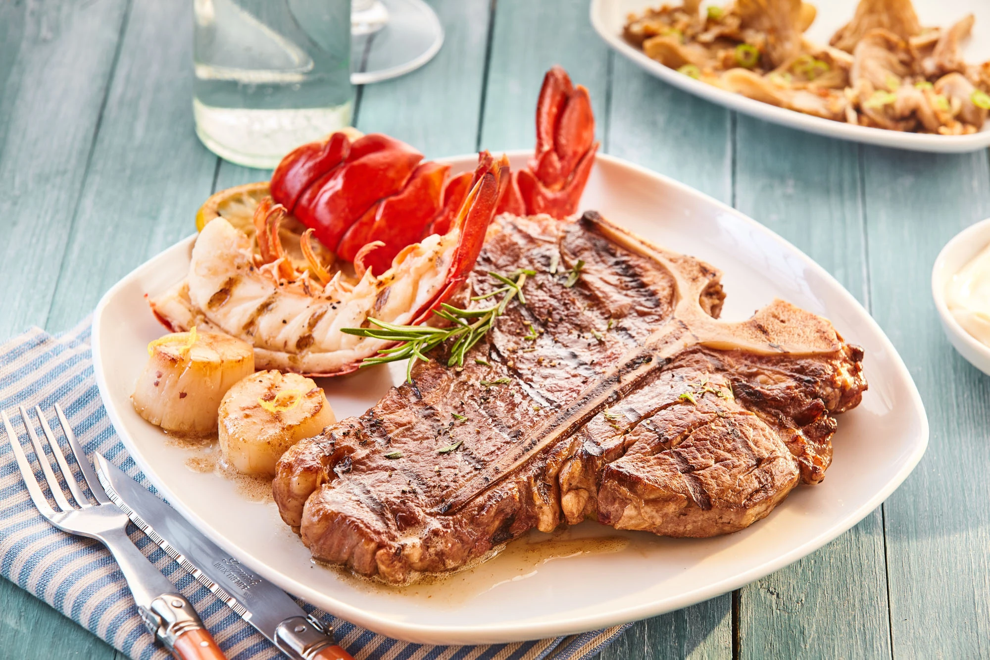 Grilled Lobster Tail and Steak Platter with a Greek Chimichurri Butter - The Sizzling Summer Series