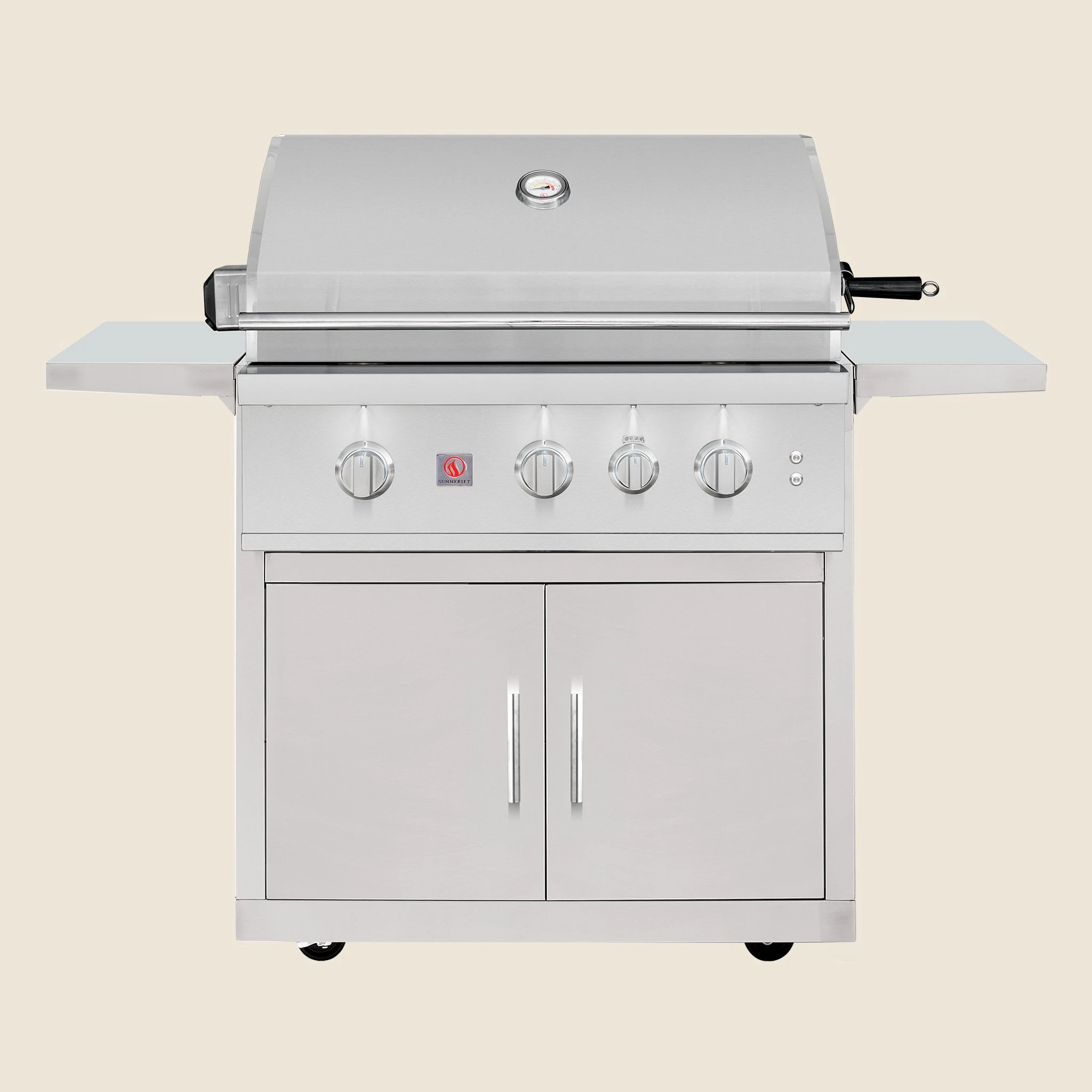 Summerset 32-inch TRL Pro grill cart, front view with the hood closed, showing the double access doors and control knobs