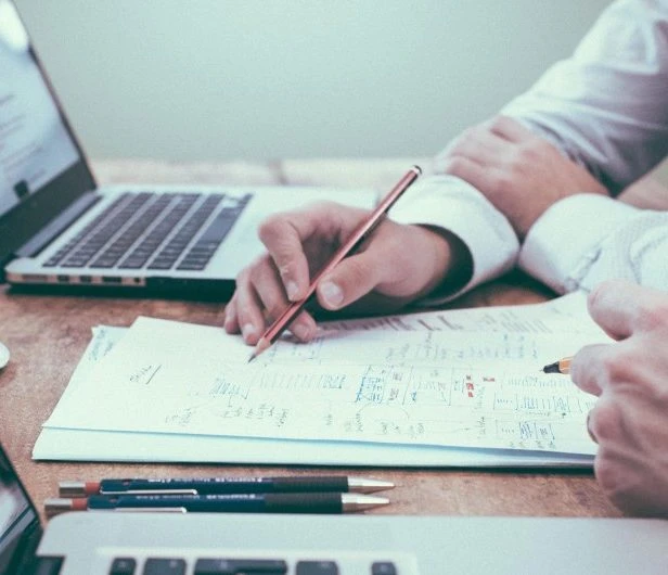 Laptops with notebook, planning