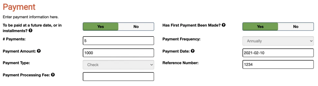 A screenshot showing the process of creating a multi-year pledge