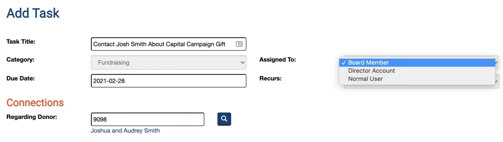 A screenshot showing the Task Edit screen where you can assign a task to another user